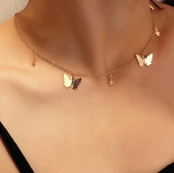 Jewelry - 3/$21 Butterfly and Star Gold Choker Necklace